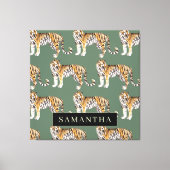 Tropisch grünes Aquarellmuster mit Namen Leinwanddruck (Vorderseite)