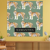 Tropisch grünes Aquarellmuster mit Namen Leinwanddruck (Insitu (Wohnzimmer))