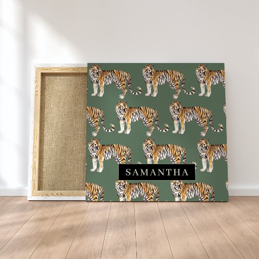 Tropisch grünes Aquarellmuster mit Namen Leinwanddruck