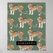 Tropisch grünes Aquarellmuster mit Namen Poster (Vorne)