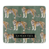 Tropisch grünes Aquarellmuster mit Namen Schneidebrett (Vorderseite)