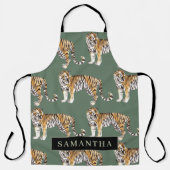 Tropisch grünes Aquarellmuster mit Namen Schürze (Vorderseite)