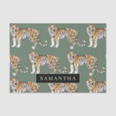 Tropisch grünes Aquarellmuster mit Namen Seidenpapier (Vorderseite)