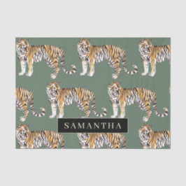 Tropisch grünes Aquarellmuster mit Namen Seidenpapier