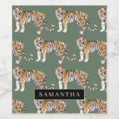 Tropisch grünes Aquarellmuster mit Namen Weinetikett (Einzelnes Label)