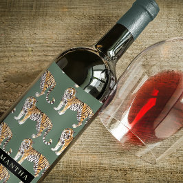 Tropisch grünes Aquarellmuster mit Namen Weinetikett