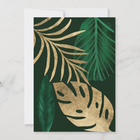 Tropisch-grünes Blattgold Save the Date Hochzeit (Rückseite)