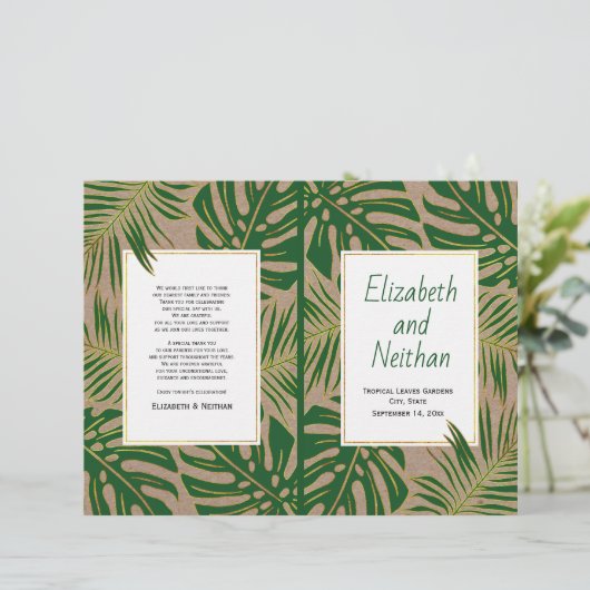 Tropisch-grünes, rustikales Hochzeitsprogramm (Stehend Vorderseite)