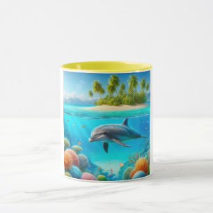 Tropisch/Hawaii farbenfroher Unterwasser-Delfin Tasse
