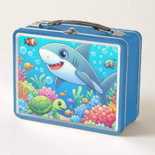 Tropisch/Hawaii farbenfroher Unterwasser-Hai & Sch Metall Brotdose