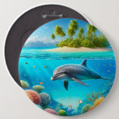 Tropisch/Hawaii farbiger Unterwasserdelphin Button (Vorne & Hinten)