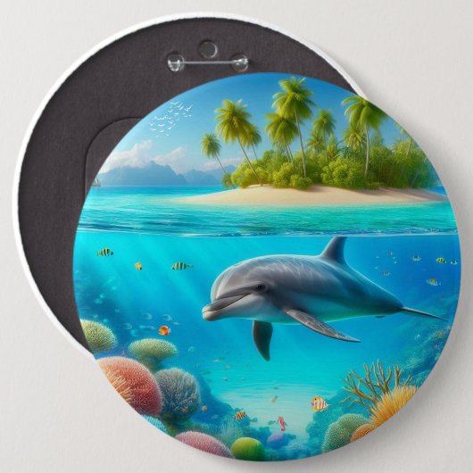 Tropisch/Hawaii farbiger Unterwasserdelphin Button (Vorne & Hinten)