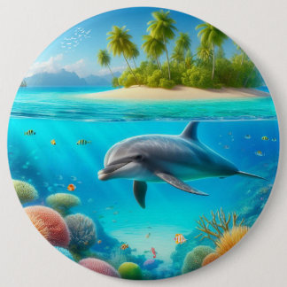 Tropisch/Hawaii farbiger Unterwasserdelphin Button