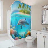 Tropisch/Hawaii farbiger Unterwasserdelphin Duschvorhang (Beispiel)