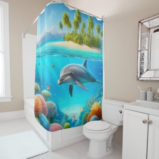 Tropisch/Hawaii farbiger Unterwasserdelphin Duschvorhang (Beispiel)