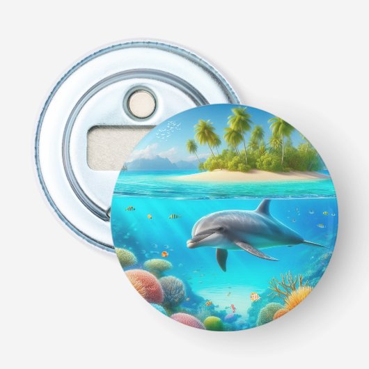 Tropisch/Hawaii farbiger Unterwasserdelphin Flaschenöffner (Vorderseite)