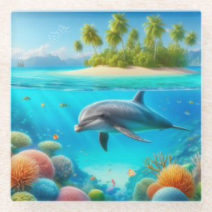 Tropisch/Hawaii farbiger Unterwasserdelphin Glasuntersetzer
