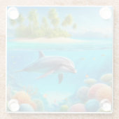 Tropisch/Hawaii farbiger Unterwasserdelphin Glasuntersetzer (Rückseite)