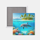 Tropisch/Hawaii farbiger Unterwasserdelphin Magnet (Vorderseite/Rückseite)
