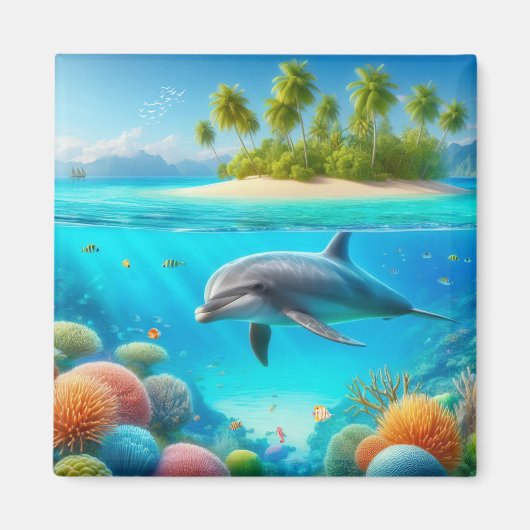 Tropisch/Hawaii farbiger Unterwasserdelphin Magnet (Vorne)
