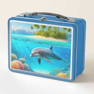 Tropisch/Hawaii farbiger Unterwasserdelphin Metall Brotdose