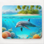 Tropisch/Hawaii farbiger Unterwasserdelphin Mousepad (Vorne)