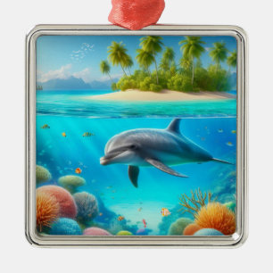 Tropisch/Hawaii farbiger Unterwasserdelphin Ornament Aus Metall