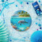 Tropisch/Hawaii farbiger Unterwasserdelphin Pappteller (Party)