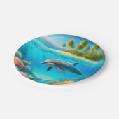 Tropisch/Hawaii farbiger Unterwasserdelphin Pappteller (Schrägansicht)