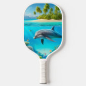 Tropisch/Hawaii farbiger Unterwasserdelphin Pickleball Schläger (Vorderseite)