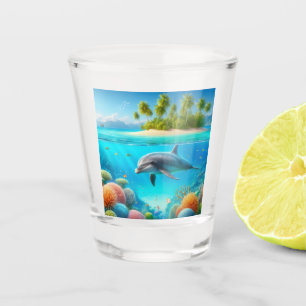 Tropisch/Hawaii farbiger Unterwasserdelphin Schnapsglas