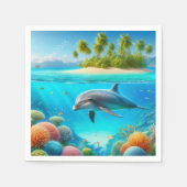 Tropisch/Hawaii farbiger Unterwasserdelphin Serviette (Vorderseite)