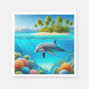 Tropisch/Hawaii farbiger Unterwasserdelphin Serviette