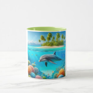 Tropisch/Hawaii farbiger Unterwasserdelphin Tasse