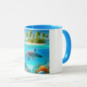 Tropisch/Hawaii farbiger Unterwasserdelphin Tasse (VorderseiteRechts)