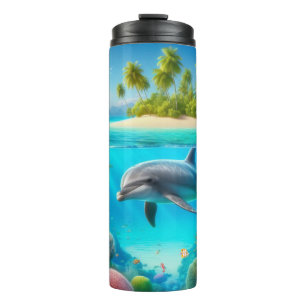 Tropisch/Hawaii farbiger Unterwasserdelphin Thermosbecher