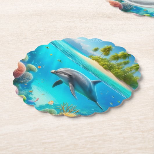 Tropisch/Hawaii farbiger Unterwasserdelphin Untersetzer (angewinkelt)