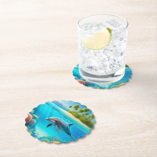 Tropisch/Hawaii farbiger Unterwasserdelphin Untersetzer (Vor Ort)
