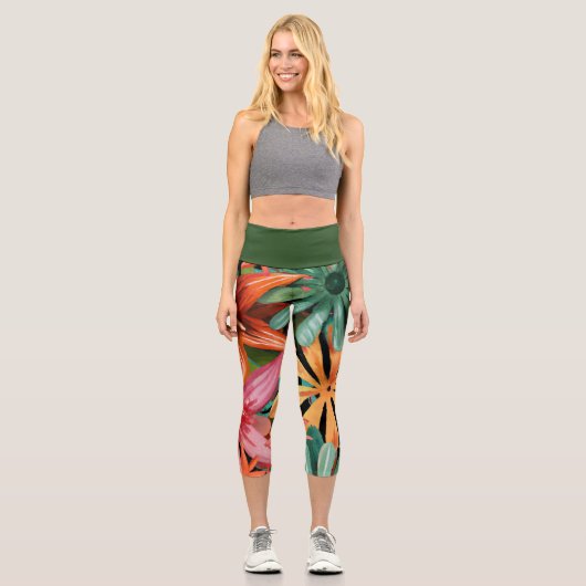 tropisch/hawaiianisch/blumenreich/Blume Capri Leggings (Vorderseite)