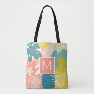 Tropisch Hawaiianische Ananas Monogram Tote Bag Tasche