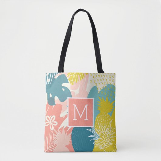 Tropisch Hawaiianische Ananas Monogram Tote Bag Tasche (Vorderseite)
