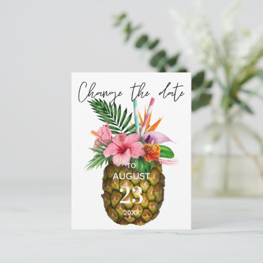 Tropisch-Hawaiianische Ananas verändern das Datum Postkarte (Stehend Vorderseite)