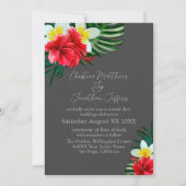 Tropisch-hawaiianische Blume auf Elegangrau Einladung (Vorderseite)