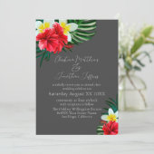 Tropisch-hawaiianische Blume auf Elegangrau Einladung (Stehend Vorderseite)