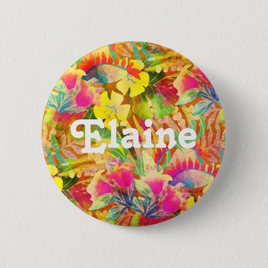 Tropisch-hawaiianische Blume Blätter farbenfroh bl Button (Vorderseite)