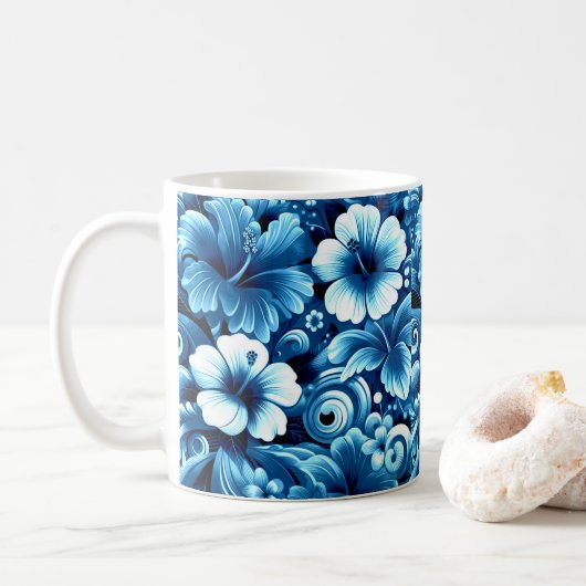 Tropisch-hawaiianische Blume Hibiskus Blaues Muste Kaffeetasse (Mit Donut)