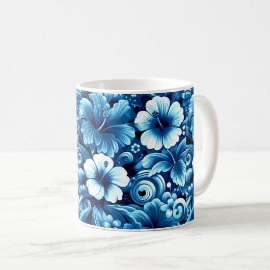 Tropisch-hawaiianische Blume Hibiskus Blaues Muste Kaffeetasse (VorderseiteRechts)