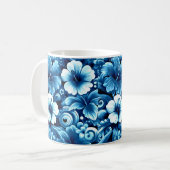 Tropisch-hawaiianische Blume Hibiskus Blaues Muste Kaffeetasse (Vorderseite Links)