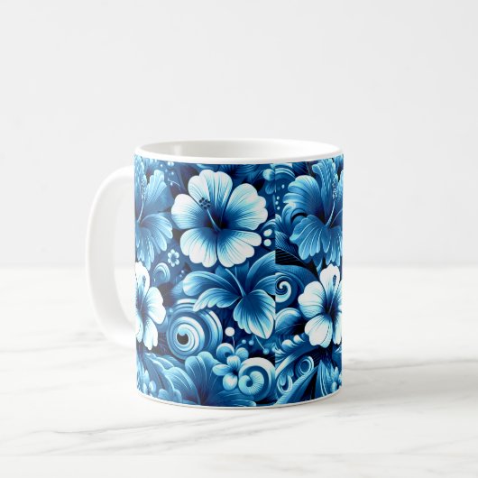 Tropisch-hawaiianische Blume Hibiskus Blaues Muste Kaffeetasse (Vorderseite Links)