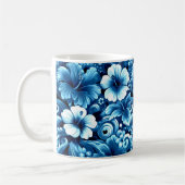 Tropisch-hawaiianische Blume Hibiskus Blaues Muste Kaffeetasse (Links)